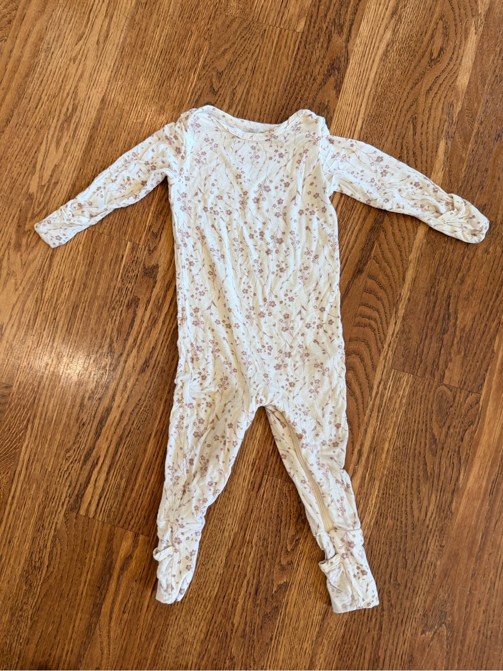 Cream Floral Baby Footie Pajamas with Pink Accents